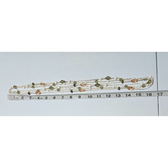 Boho Multi Layer Beaded Necklace Green White Rose Gold Seed Beads Fashion Women - Picture 4 of 5